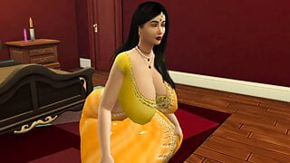 Desi Aunty Manju teasing horny guys by wearing a sexy yellow saree