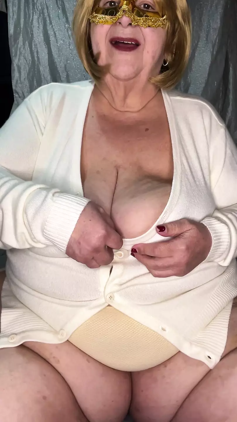 Old granny slut in underwear is very horny
