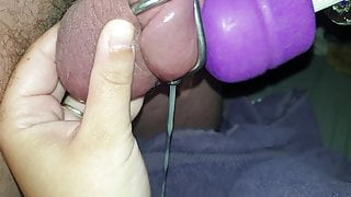 Mr being made to cum in urethral chastity cage