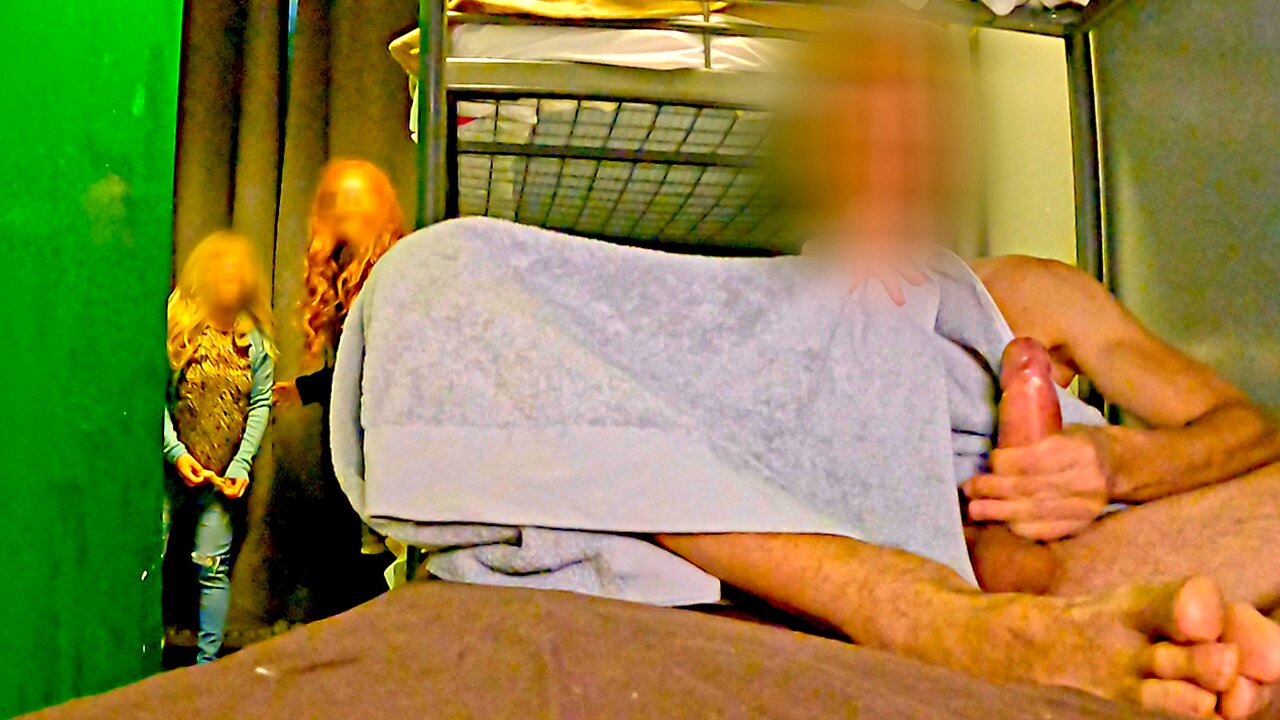 HOSTEL ADVENTURE in a hostel room i find a half naked slut and jerk my cock in front of photo