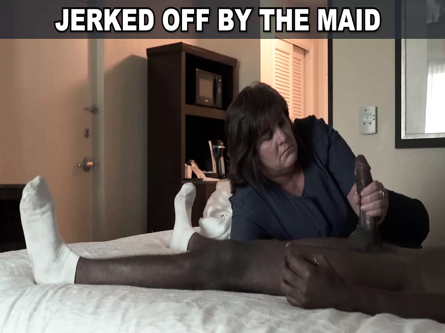 BBW Hotel Maid Strokes Big Black Cock With Her Soft White Hands picture photo