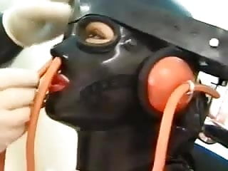 Hardcore sex tube exercise - Latex mask nose tubes