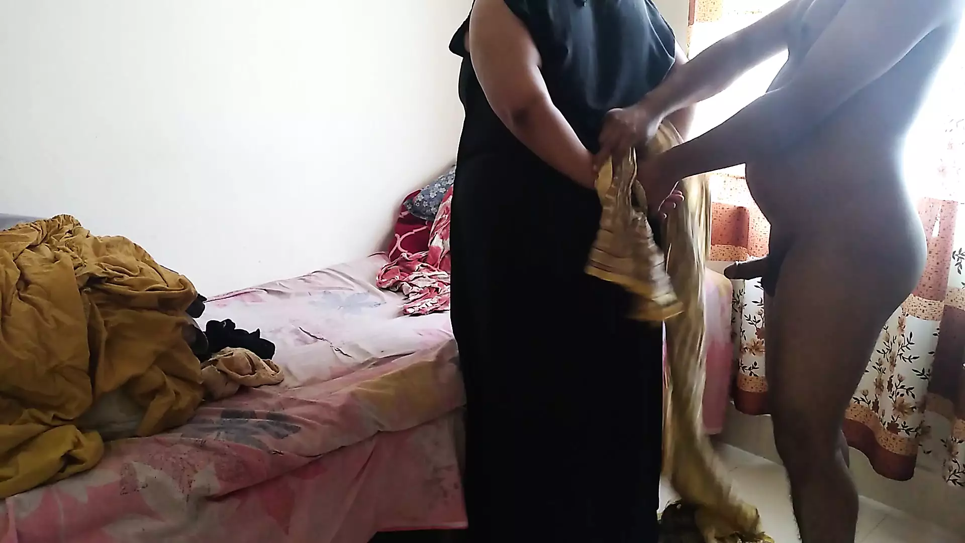 Indonesian widow 55-year-old Muslim aunty tied her hands and fucked her wet Pussy