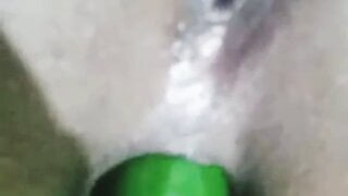 Dirty Muslim hijab girl anal and pussy fucking with cucumber