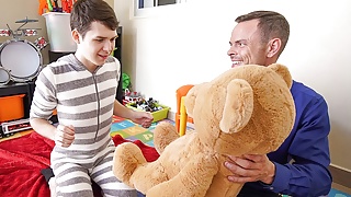 Twink Stepson And Stepdad Family Threesome With Stuffed Bear