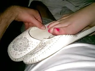 Cum in shoe footjob - Cum in her smelly flat shoes footjob