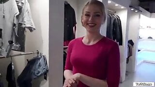 Russian Sales Attendant sucks dick and gets fucked for money