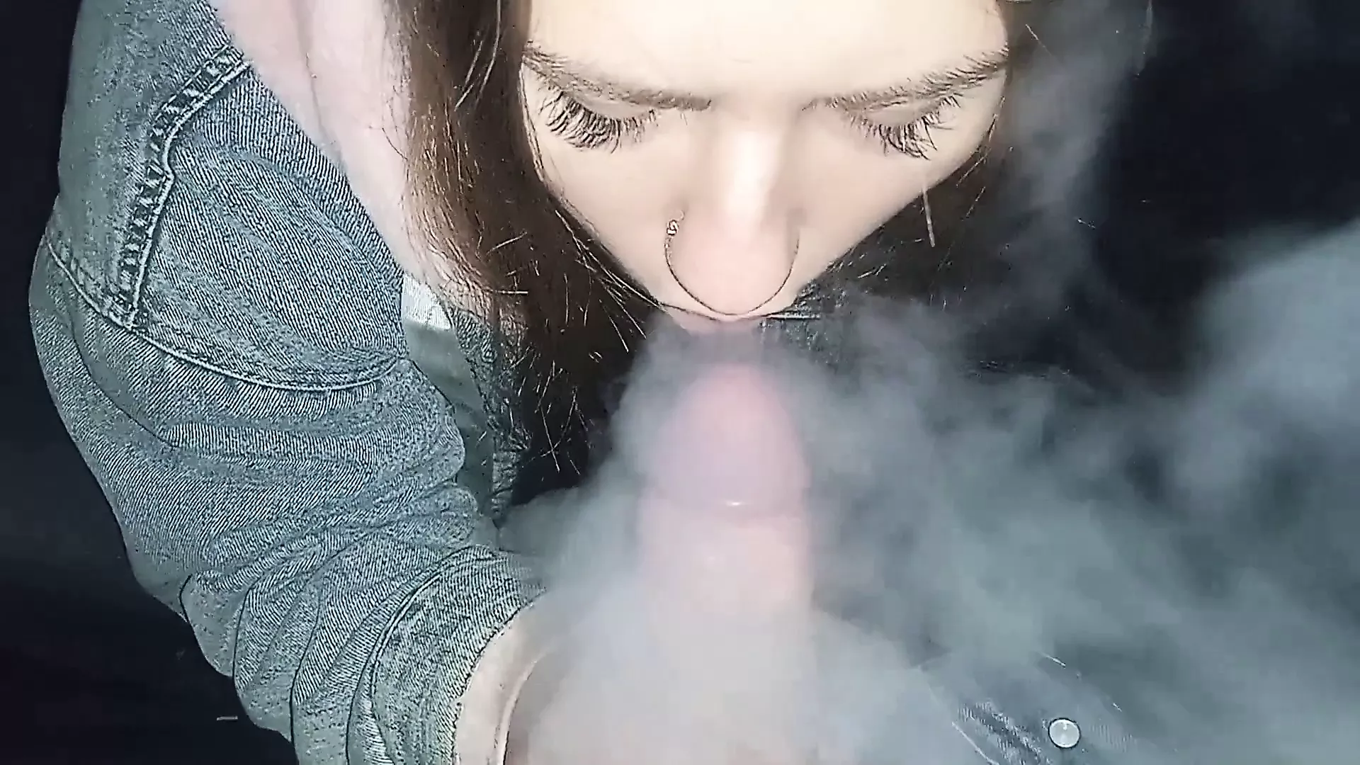 smoking redhead girlfriend blowing cock