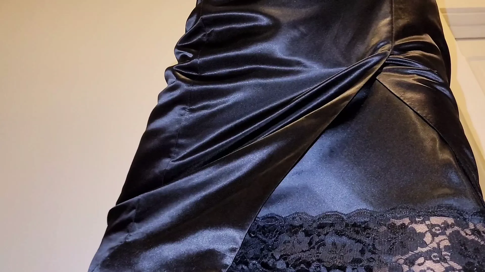 Black Liquid Satin Skirt With Black Satin Half Slip