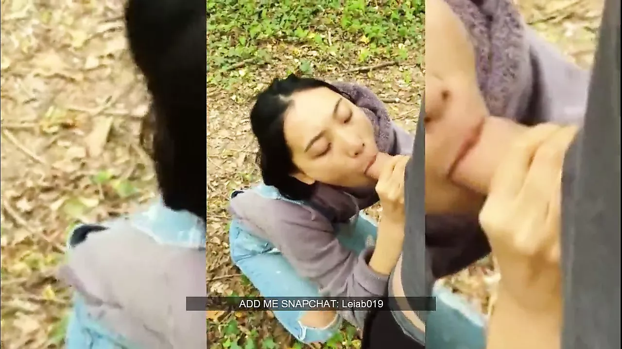 Chinese cute girl sucking white dick in public pic
