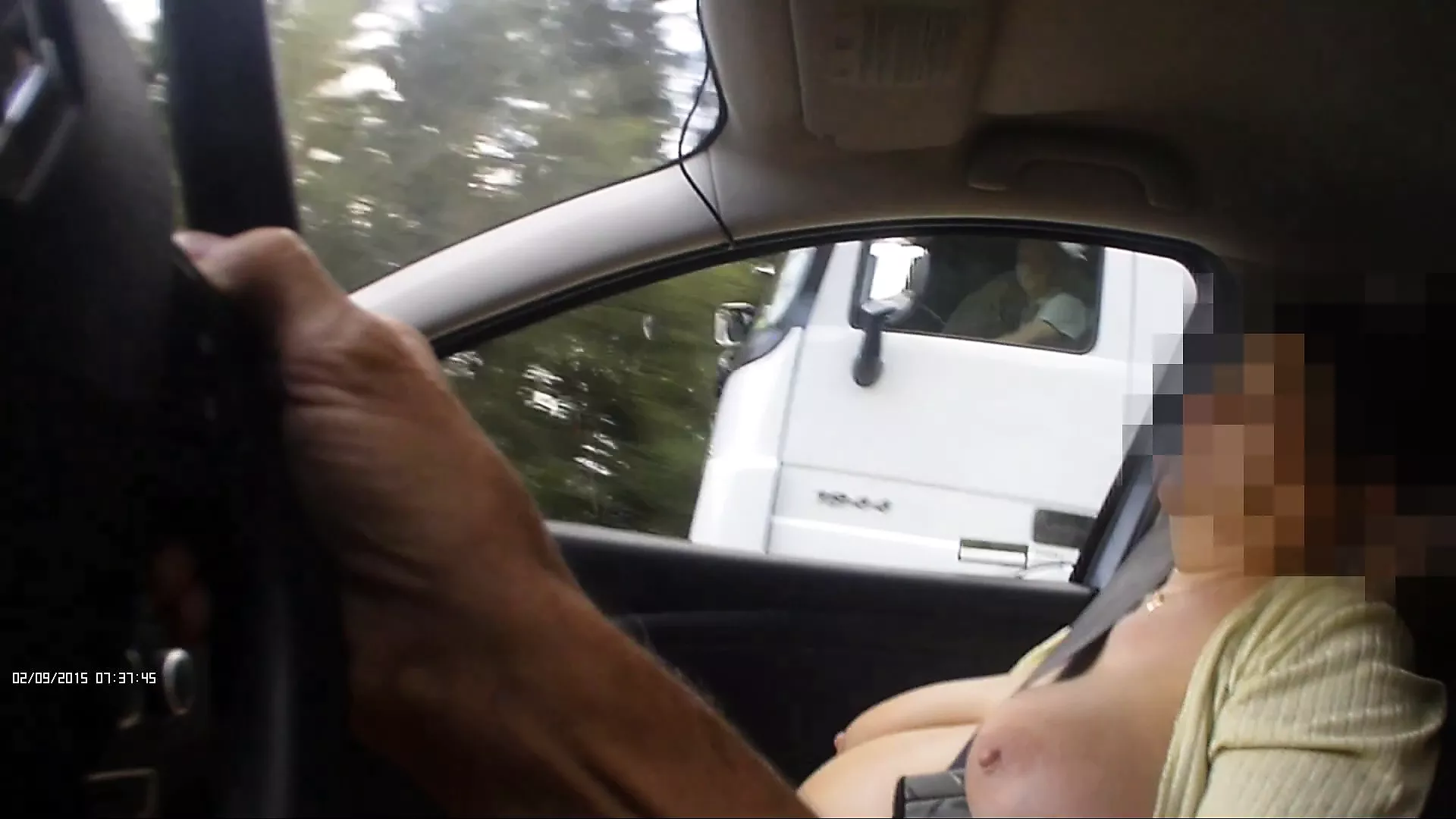 wife shows tits to trucker