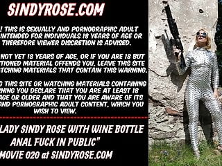 Cyber sex room - Cyber lady sindy rose with wine bottle anal fuck in public