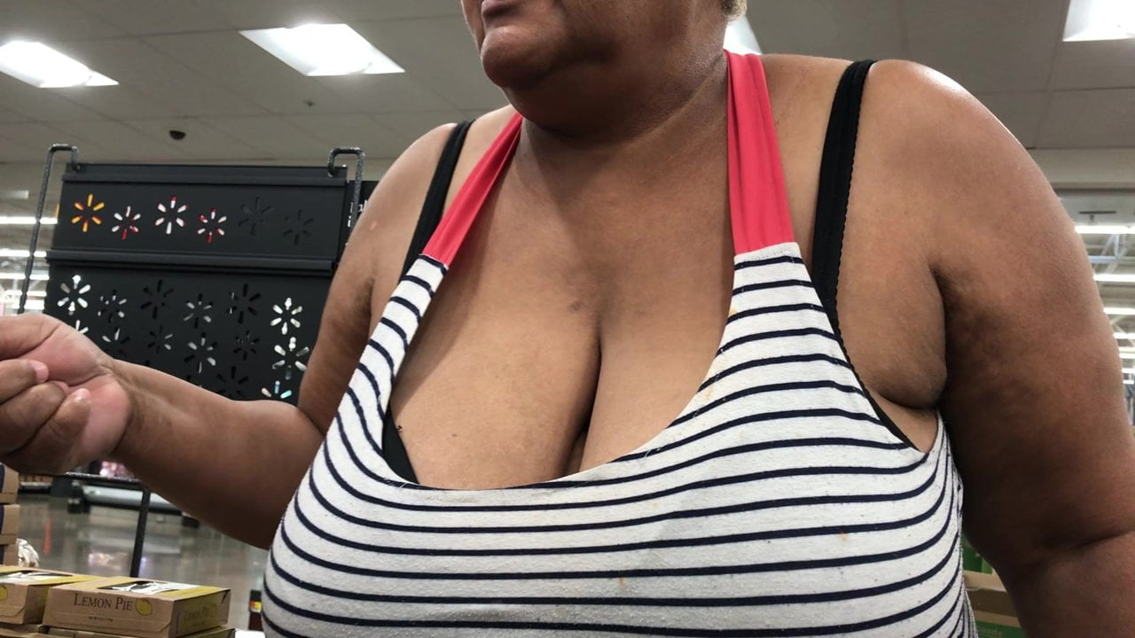 Ebony granny with enormous tits