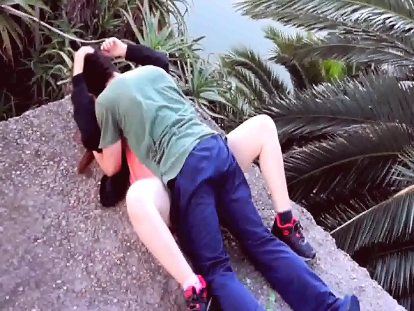 Young couple having sex in the park before college