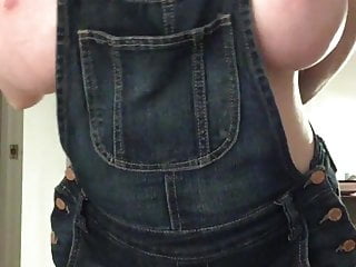 Vintage overall Giant tits redhead strips out of overalls