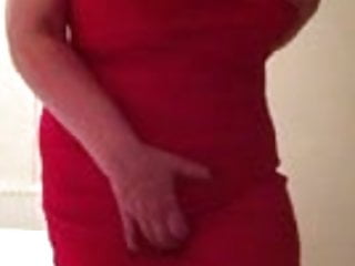Sexy clubwear dress - Sexy granny, red dress strips juicy pussy cums