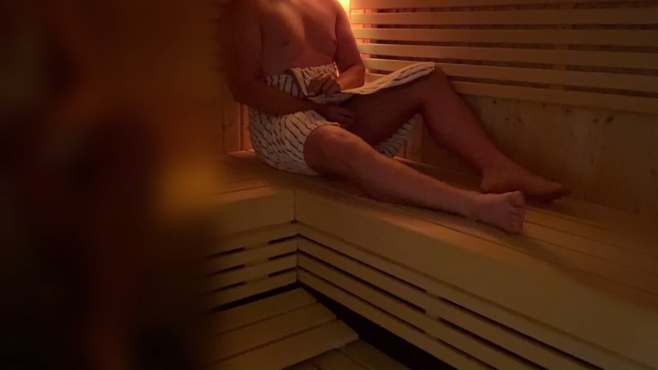 Caught masturbating in public sauna, risky jerk