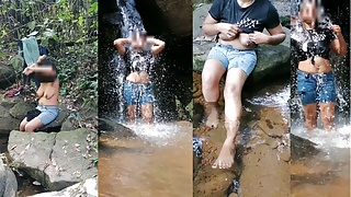 Public Outdoor Shower and  Big natural boobs showing
