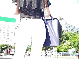 Jupe jeans sexy - Spy white jeans sexy ass woman romanian