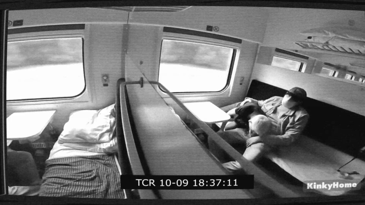 Real couple have sex on the train trip image
