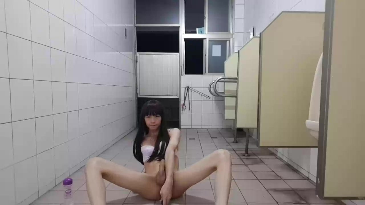 Asian Ladyboy In Public Bathroom