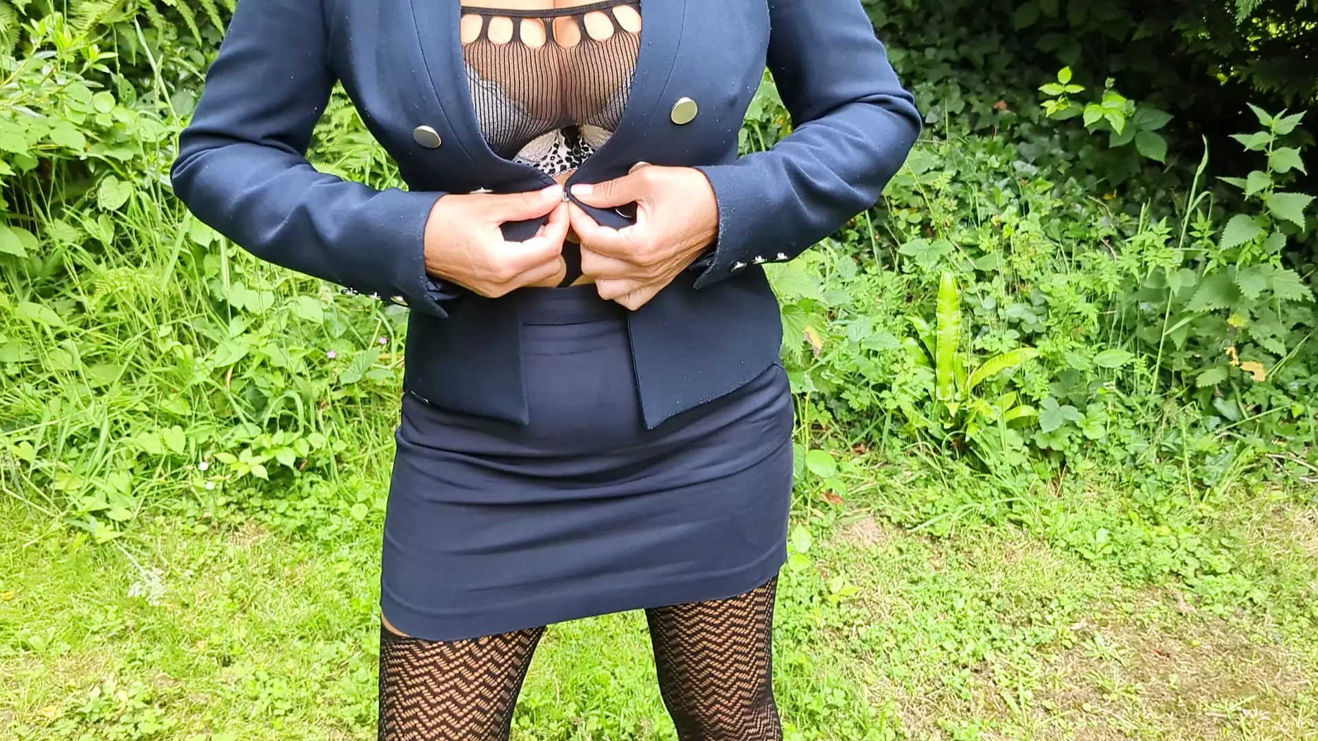 Hot french milf wife with big natural tits stripping outdoors on her lunch break