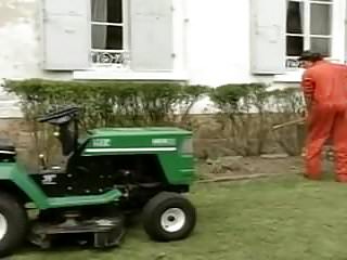 Vintage lawn and garden tractor - Sexy retro ebony babe fucked on the tractor