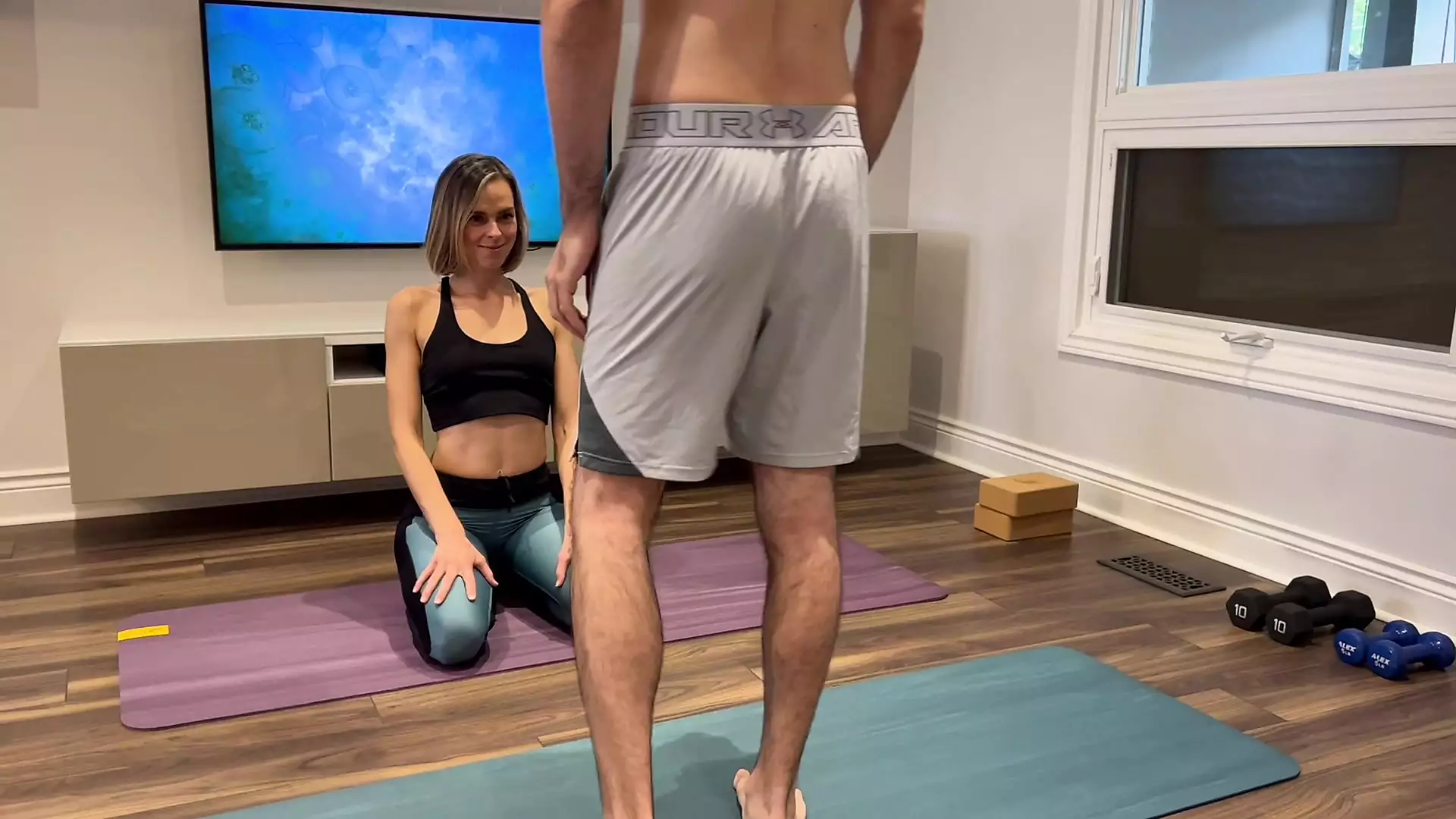 Wife gets Fucked and Creampie in Yoga Pants While Working out from Husbands  Friend | xHamster