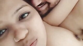 Brother Pressing Sister’s Boobs and Kissing alone at home