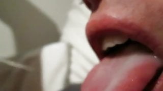 Horny cumming on tongue