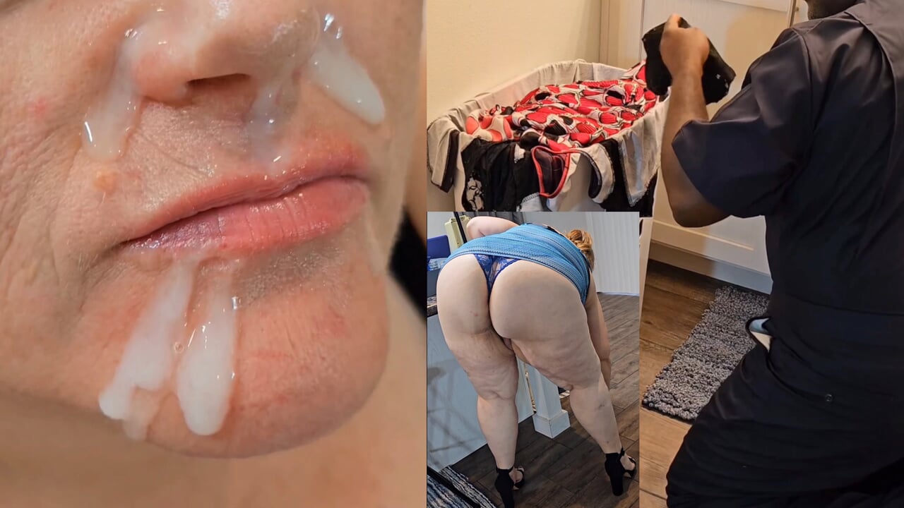 Caught perverted plumber sniffing my dirty panty in bathroom, so I let him cum on my face picture
