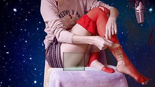 ASMR Girl Ripping Red Stocking - Space Modern Style