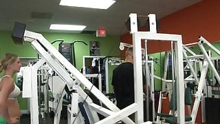 Hot gym girl sucks the trainer's pole after a workout